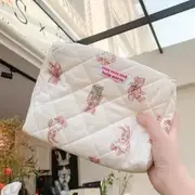 Bear Fabric Zip Pouch Clutch - Bears Print - Almond White - One Size