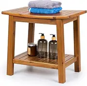 Upolana Teak Shower Bench, 20" Solid Wood Shower Stool Waterproof Shower Seat with Storage Shelf for Bathroom, Indoor & Outdoor Use