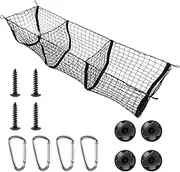 Amiss Heavy Duty Mesh Cargo Net, 3 Pocket Trunk Bed Storage Organizer Compatible for SUV, Car, Pickup Truck Bed, Etc.with 4 Metal Hooks (11.8×11.8×47.3 Inch), Black