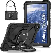 [Jarttarn] Kids Case Compatible with Samsung Galaxy Tab A9 Plus (2023) SM-X210/216B, Heavy Duty Rugged Case with Shoulder Strap, Kickstand,Pen Holder for Tab A9+ (Black)