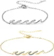 [Mikovivi] 2pcs Wave Bracelets for Women, Gold And Silver Friendship Bracelets Stylish Women's Bracelets Best Friend Bracelet Bestie Bracelets Women's Jewellery Hand Jewelry, Medium, Brass, no gemstone