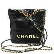 Tenpaku Chanel 22 As3980 Black Chain Coco Mark Shoulder Handbag Leather Gold Bra