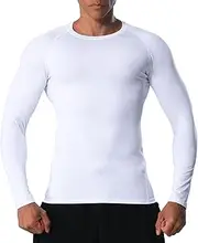 [VanKee] Men's Compression Shirt Long Sleeve Sweat-Wicking Quick Drying Functional Shirt Breathable Long Sleeve Suitable for Running and Training, White, XL