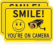 Sheenwang 2-Pack Smile You’re on Camera Sign, Video Surveillance Signs Outdoor, UV Printed .040 Mil Rust Free Aluminum 10 x 7 in, Security Camera Sign for Home, Business, Driveway Alert, CCTV