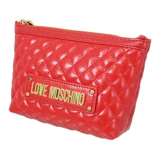 MOSCHINO LOVE MOSCHINO 浮雕LOGO皮革萬用/化妝包.紅