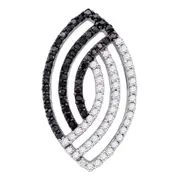 14k White Gold Black Diamond Striped Oval-shape Pendant 1/2 Cttw