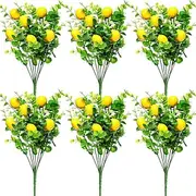 6 Bundles Artificial Eucalyptus Lemon Branches, Faux Greenery Plants with 7 Forks, Decorative Fake Green Leaves for Home Decor, Table Centerpiece, Photography