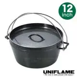 在飛比找遠傳friDay購物優惠-【日本 UNIFLAME】12吋黑皮鑄鐵荷蘭鍋具(4.5mm