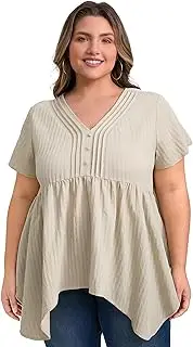VIBOHCILLE Plus Size Tunic Tops for Women V Neck Short Sleeve Blouses Asymmetric Hem Casual Babydoll Top