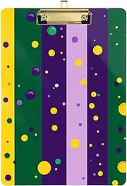 Waterproof Clipboard Mardi Gras Carnival Purple Gold Green A4 Paper Sheet Flat Clipboard for Office Classroom 12 x 9 with Metal Clip