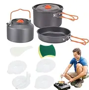 Camping Utensils Cooking Set,Compact Pot and Pan Kit | Lightweight Backpacking Cookset with Foldable Handles, Compact for Hiking and Travel