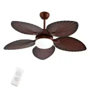 52 in. LED Indoor Dark Brown Retro 5 Palm Leaf Shaped Blades Ceiling Fan & Light