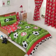Football Red Single Duvet Cover and Pillowcase Set Bedtime Offside Score