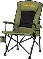SAN HIMA Folding Camping Chair with Adjustable High Backrest, Portable Lightweight Foldable Camping Chair Green with Side Pocket, Cup Holder & Non-Slip Feet, up to 200KG, for BBQ Picnic Hiking Beach