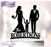 Family Wedding Cake Topper Bride & Groom and child, with Last Name [TLA5nb)