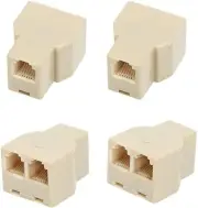 4 Pack RJ12 6P6C 1 Female to 2 Female Telephone Line Splitters Yellow