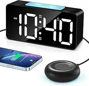 RGB Extra Loud Alarm Clock for Heavy Sleeper Hearing Impaired Deaf Bedroom, Vibrating Dual Alarm Clock with Bed Shaker, Large Display& 4 Dimmer, 7-Color Night Light, Snooze, 12/24H & DST