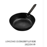 LONGZIWEI 日式無塗層不沾平底鍋 適用多種爐具 28公分X1件（無附蓋）