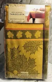 Grid Jacquard Fall/Holiday Tablecloth 60x144” Oblong/Oval 12-24 Seats/Mantel-NEW
