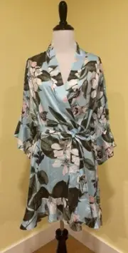 Victorias Secret Here Comes The Bride Blue Green Floral Silky Feel Robe sz XS/S