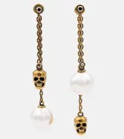 [McQueen] McQueen Faux pearl and skull earrings One Size gold