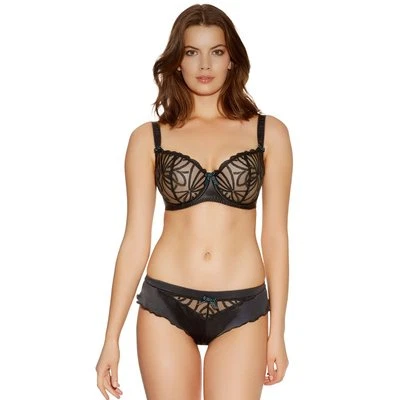 Freya STARLET Black 1061 UW Vertical Seam Balcony Bra 32D 1068 Brazilian Panty S