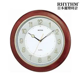 【RHYTHM 麗聲】古風設計螢光面板立體數字實木掛鐘(焦糖棕)