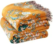 Boho Throw Blanket for Bed - 100% Cotton Ultra Soft Rustic Quilt - Floral Printed Farmhouse Decor Bed Summer Blankets,60"×80" All Season Rustic Large Throw for Sofa Couch Chair