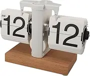Digital Flip Clock for Living Room/Bedroom Study, Elegant Design Auto Mechanical Flip 12H AM PM Clock, PVC/Composite Wood (White Page)