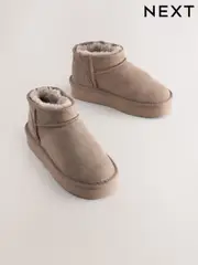 Mink Brown Standard Fit (F) Flatform Mini Warm Lined Water Repellent Suede Pull-On Boots (AW9507) | $57 - $72