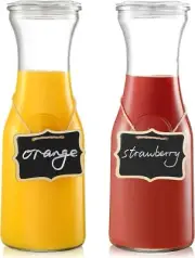 Glass Carafe with Lid, 1 Liter - Set of 2 with chalkboard + Marker - New in Box