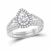 14kt White Gold Pear Diamond Bridal Wedding Ring Band Set 1 Ctw