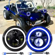 Pair 7'' Round LED Headlights Blue DRL Hi/Lo Beam Fit VW Dune Buggy / Rail Buggy