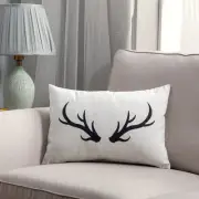 Rectangular Black Antlers On White With Feather Down Insert Pillow