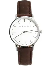 [Mon Choux] Classic Brown Cork Vegan Leather Watch 38mm in Silver