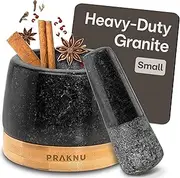 Praknu Mortar and Pestle Set Small - Heavy-Duty 1 Cup Stone Grinder for Spices, Herbs & Guacamole - Durable Granite - Non-Slip Wooden Base - Effortless Grinding & Easy to Clean