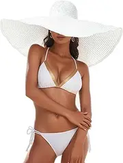 [TOLASTO] 31.5 inches Women Oversized Beach Hat,Large Wide Brim Floppy Sun Hats Big Foldable Straw Hat Outdoor UV Protection Summer