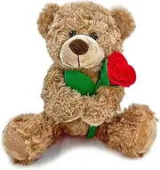 YOLINYOISH Brown Teddy Bear with Rose Plush Toy Soft Stuffed Animals Cute Bear Doll with Rose for Boys Girls Mom Dad Anniversary Valentines Birthdays Gifts
