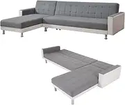 3M Linen Fabric 5 Seater Sofa Bed Modular Recliner Corner Futon Lounge Couch (Grey & White)
