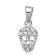 Sterling Silver Rhodium-Plated Cz Skull Pendant