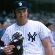 New York Yankees Sparky Lyle with puppy dog, animal before g - 1972 Old Photo 1