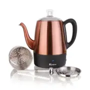 PER04 Stainless Steel Coffee Percolator, 4 Cup, Polished Copper Finish, Dripl...