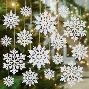 36Pcs White Snowflake Ornaments for Christmas Tree, Plastic Glitter Snowflakes D