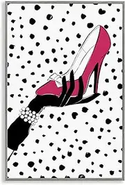 Stupell Industries Pink Shoe with Dots Framed Giclee Art Design by Martina Pavlova
