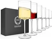 [Chouggo] Square Wine Glasses Set of 6, Hand Blown Crystal Red Wine or White Wine Glass 11.4Oz - Hand Crafted by Artisans - Gifts for Women, Men, Wedding, Anniversary, Christmas, Birthday