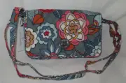 Vera Bradley Women TURNLOCK CROSSBODY Color TROPICAL EVENING flowers on gray