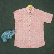 Indian Pink Floral Print Cotton Men's Shirt Handmade Boy Partywear Shirt 2XL AU