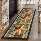 Vintage Runner Rug, 2x7ft, Texas Retro Style Wooden Board Stars Rustic, Rusti...