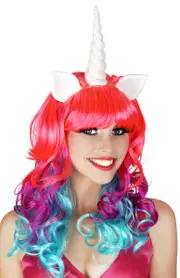 Faith Unicorn Womens Curly Wig with Horn and Ears
