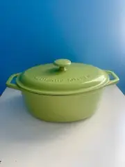 Authentic Kitchen Green Enamel Cast Iron VTG Dutch Oven With Lid